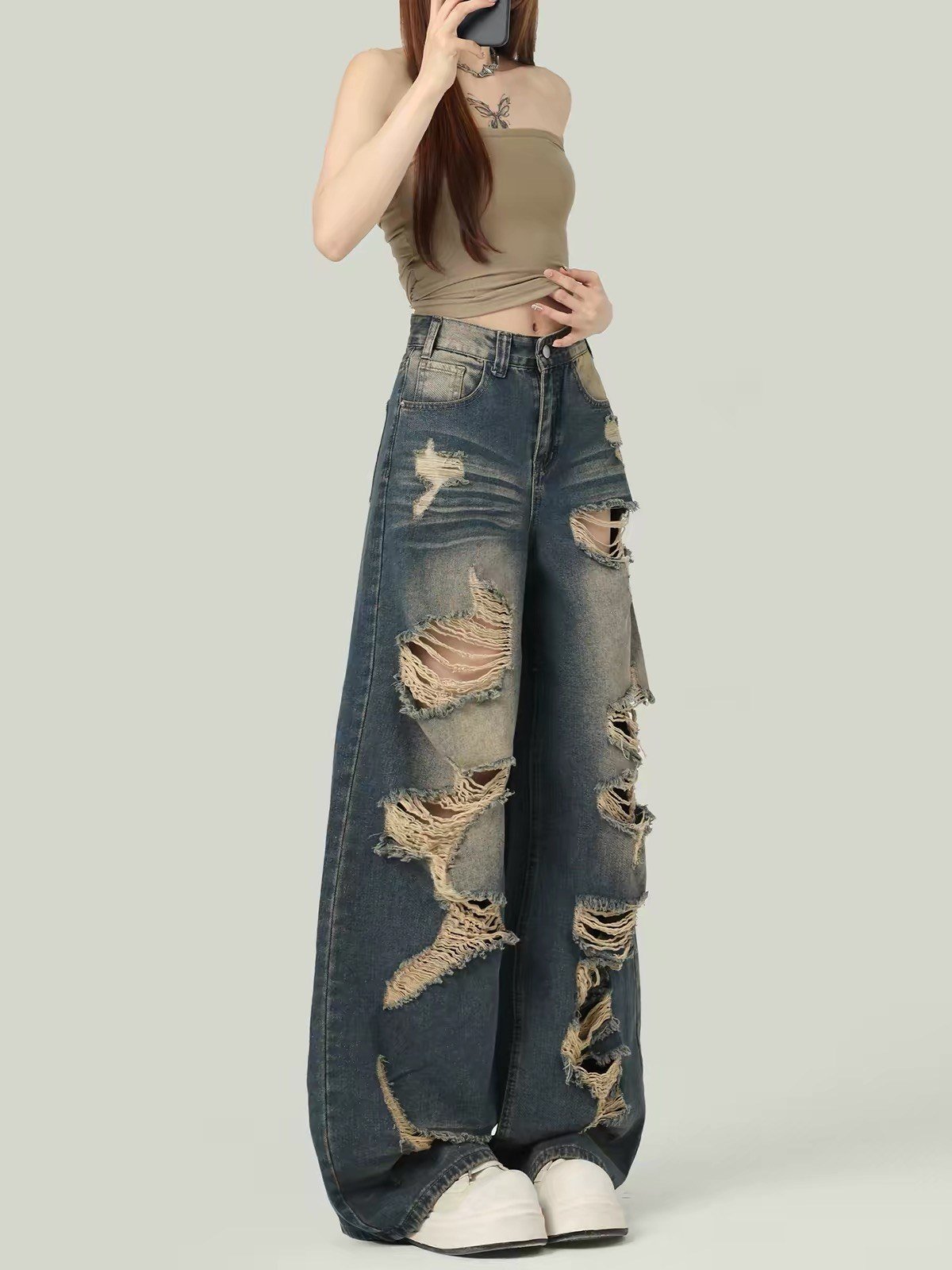 Ripped Wide Leg wholesale denim jeans